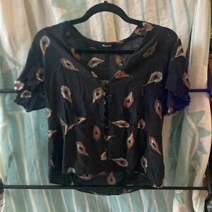 Madewell Silk Blouse with Feather Print